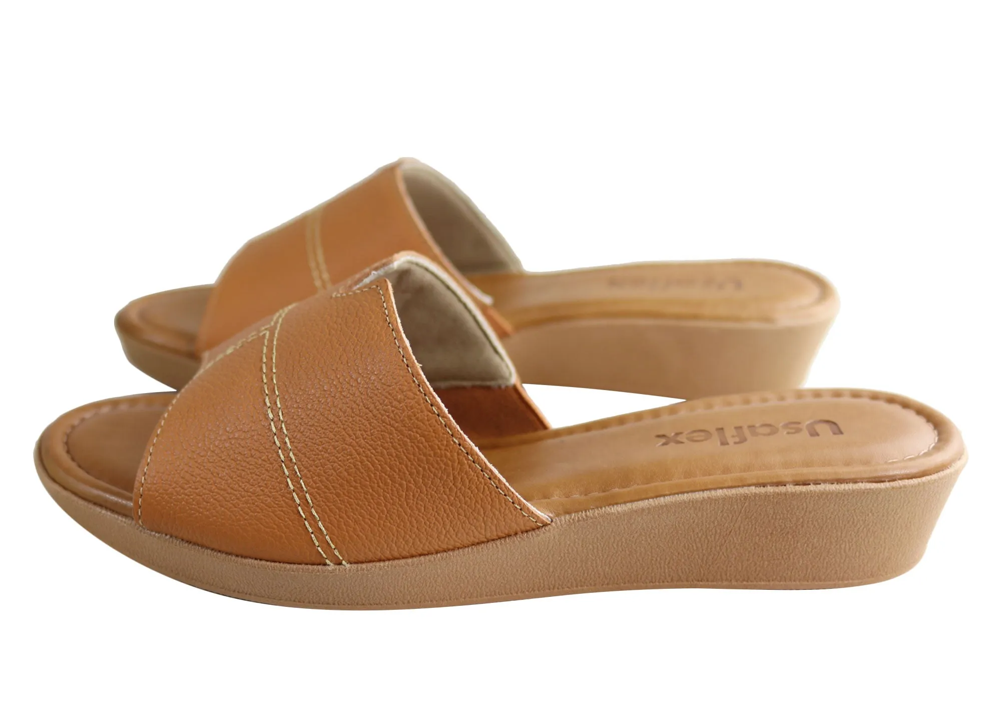 Usaflex Clover Womens Brazilian Comfy Cushioned Leather Slides Sandals