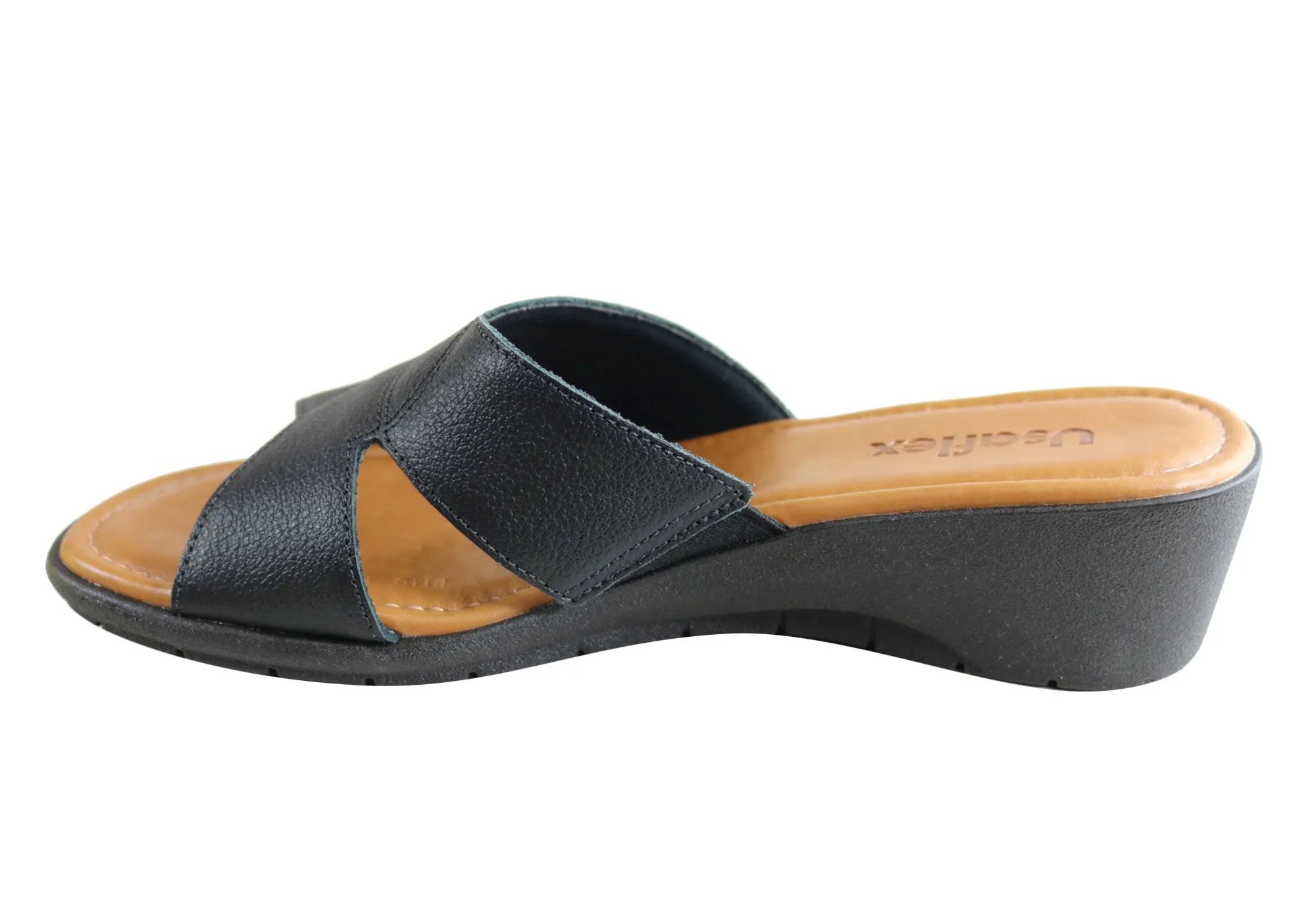 Usaflex Licia Womens Brazilian Comfy Cushioned Leather Slides Sandals
