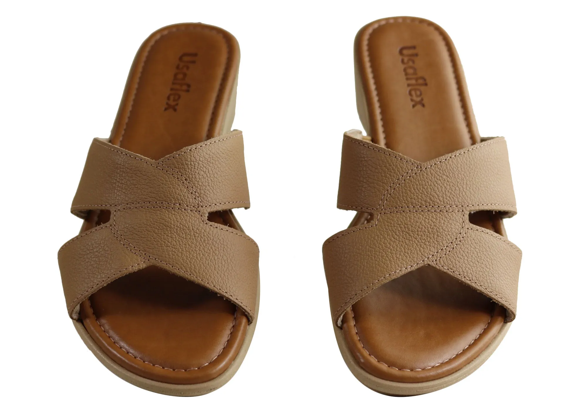 Usaflex Licia Womens Brazilian Comfy Cushioned Leather Slides Sandals