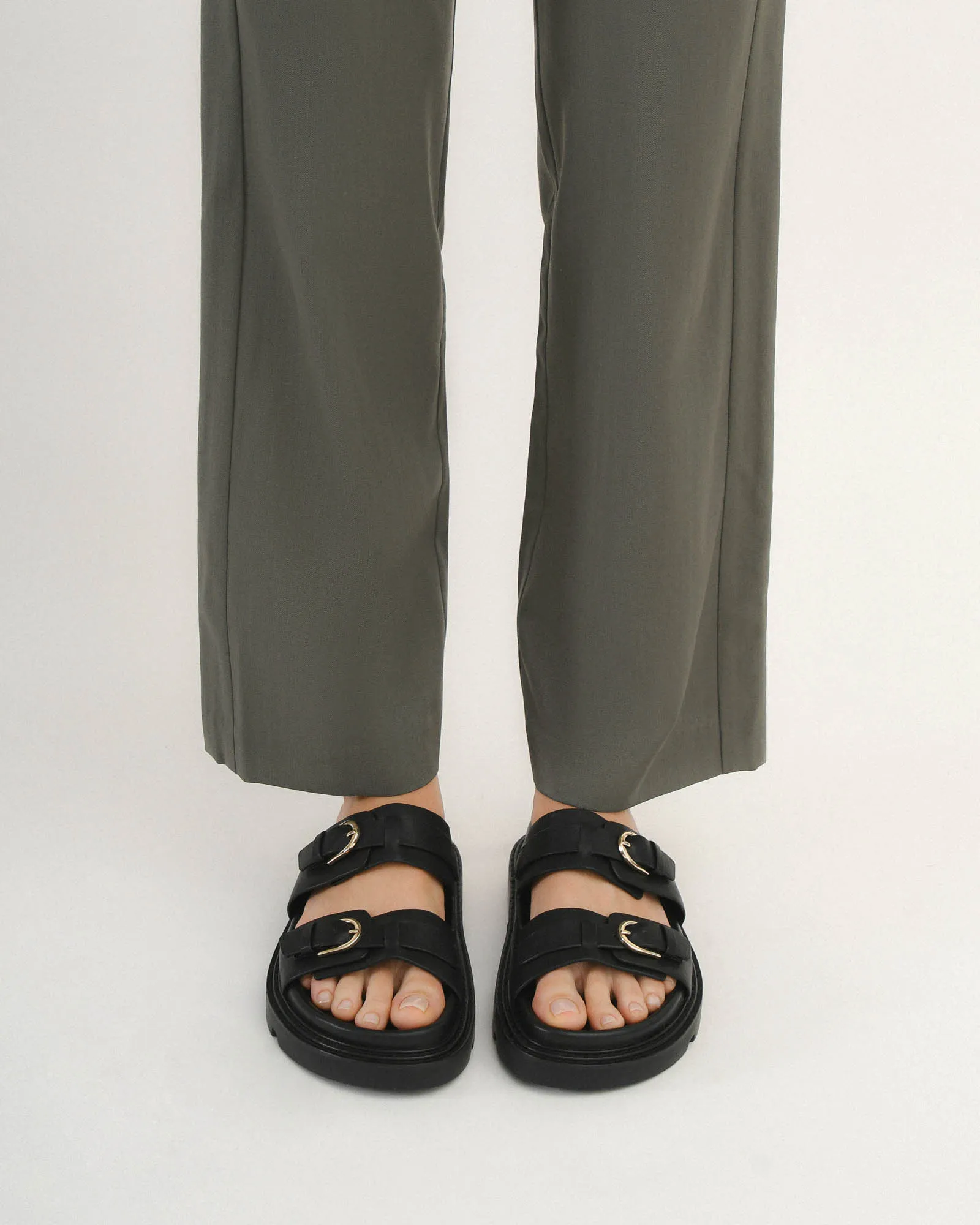 VICHY FLAT SANDALS BLACK LEATHER Jo Mercer