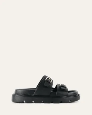 VICHY FLAT SANDALS BLACK LEATHER Jo Mercer