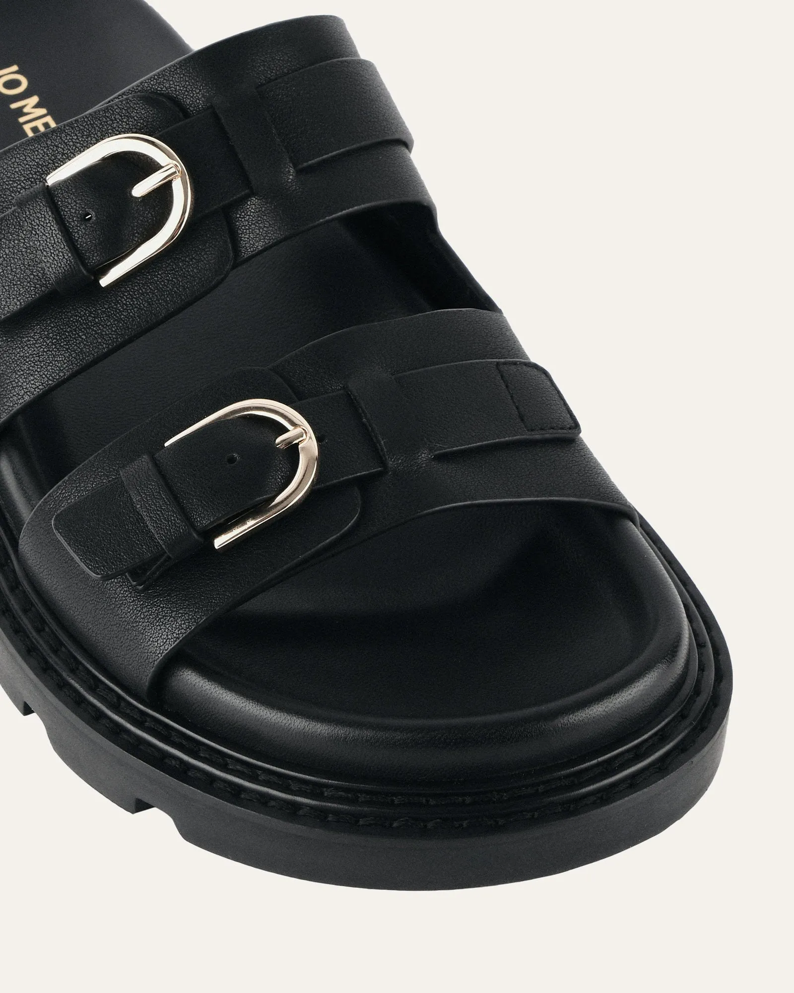 VICHY FLAT SANDALS BLACK LEATHER Jo Mercer