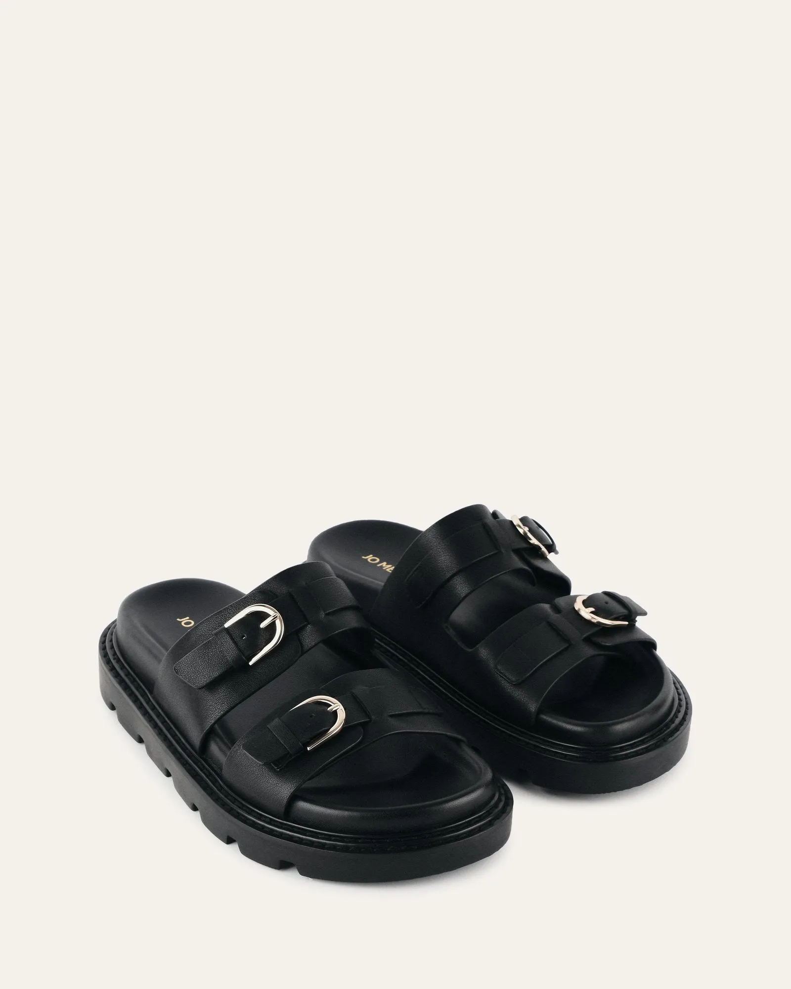 VICHY FLAT SANDALS BLACK LEATHER Jo Mercer