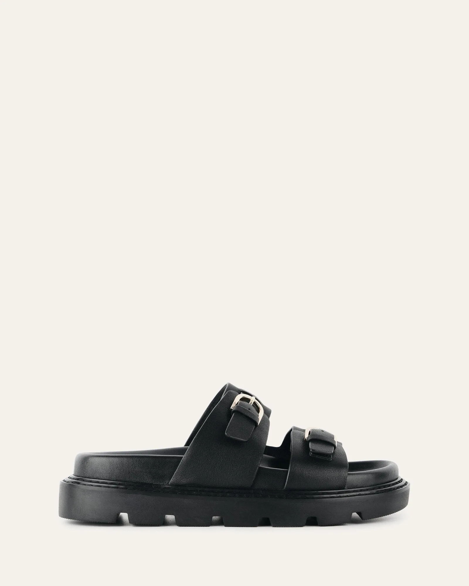 VICHY FLAT SANDALS BLACK LEATHER Jo Mercer