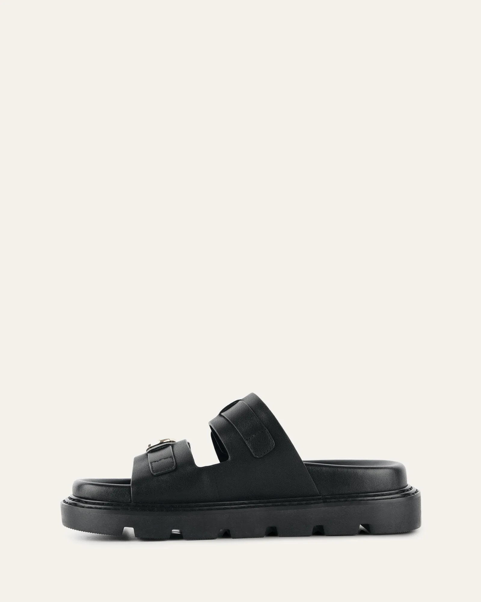 VICHY FLAT SANDALS BLACK LEATHER Jo Mercer