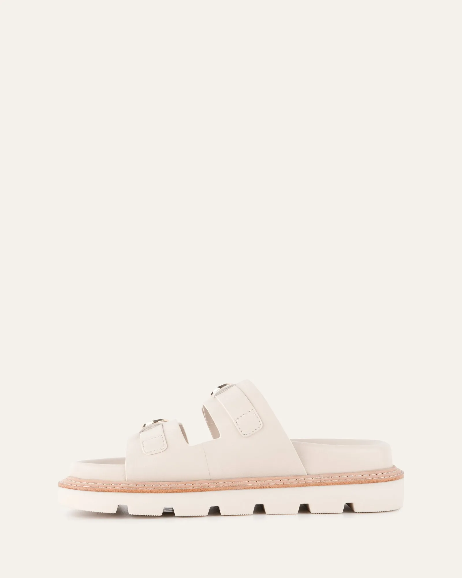 VICHY FLAT SANDALS OFF WHITE LEATHER Jo Mercer