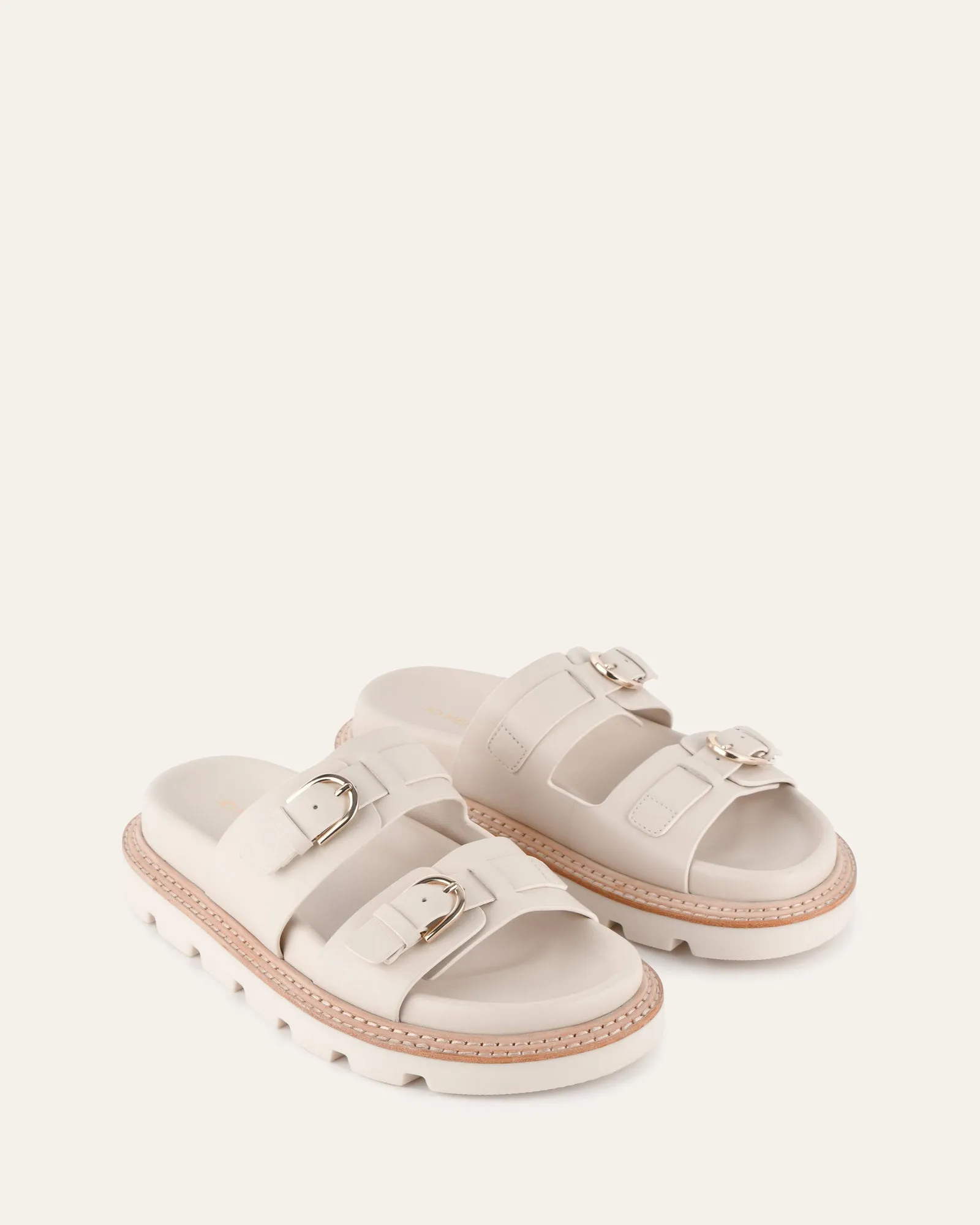 VICHY FLAT SANDALS OFF WHITE LEATHER Jo Mercer